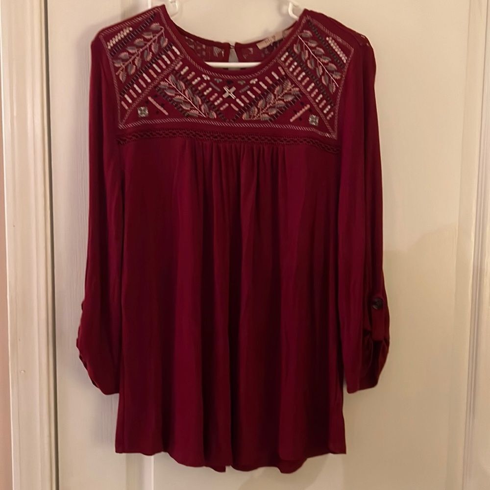 My Danielle Tunic Embroidered Peasant Tunic Top in Raspberry